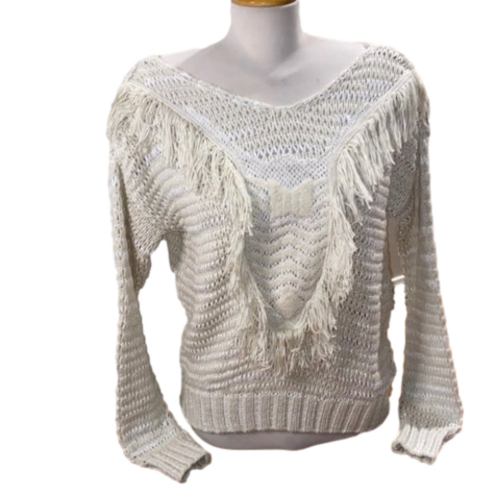 H&m Woman's Long Sleeve White and cream mixed Knit Sweater (Size Small)